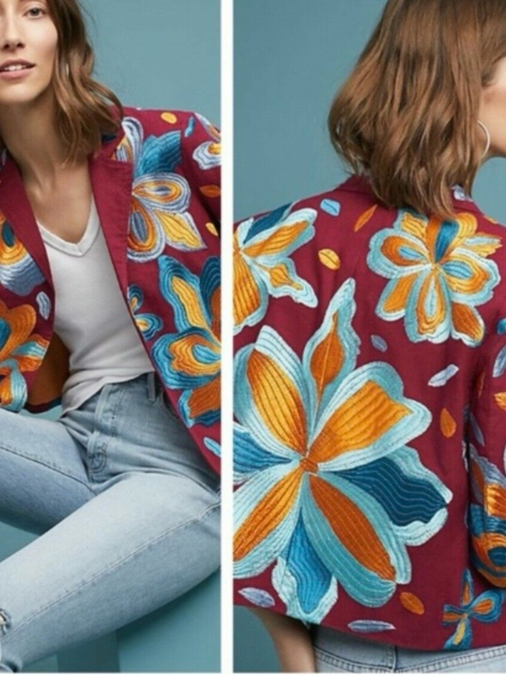 Anthropology embroidered blazer ladies size M